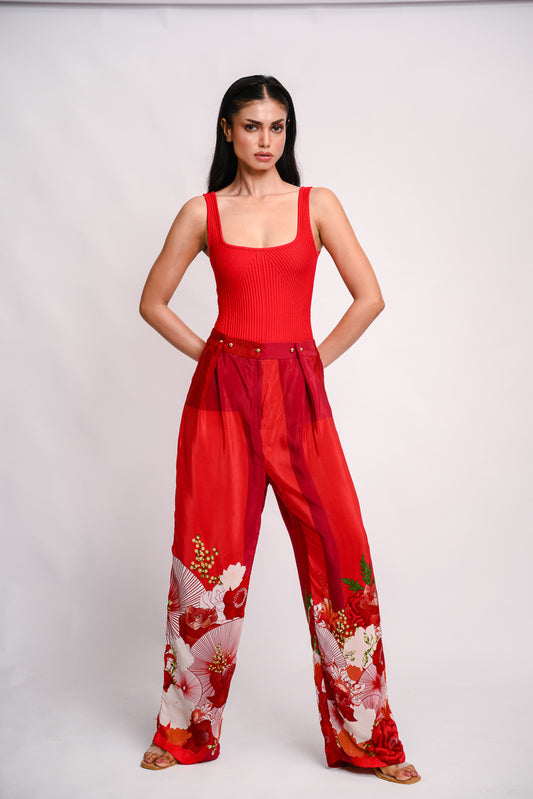 Floral Pants with Adjustable Waist