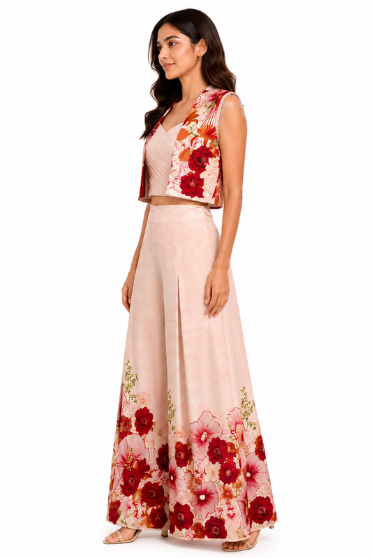 3 pc pant jacket set in pink