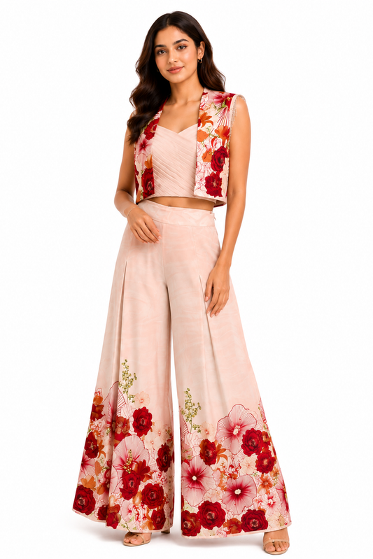 3 pc pant jacket set in pink
