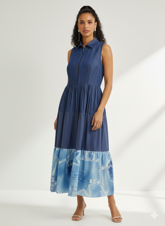 Sleeveless Denim Collared Dress