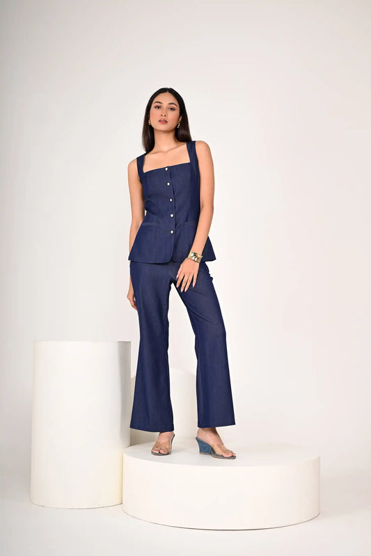 Cotton Denim Pant Suit Set