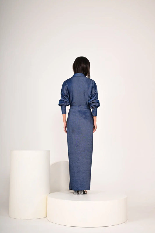 Soft Denim Shirt and Draped Skirt Set