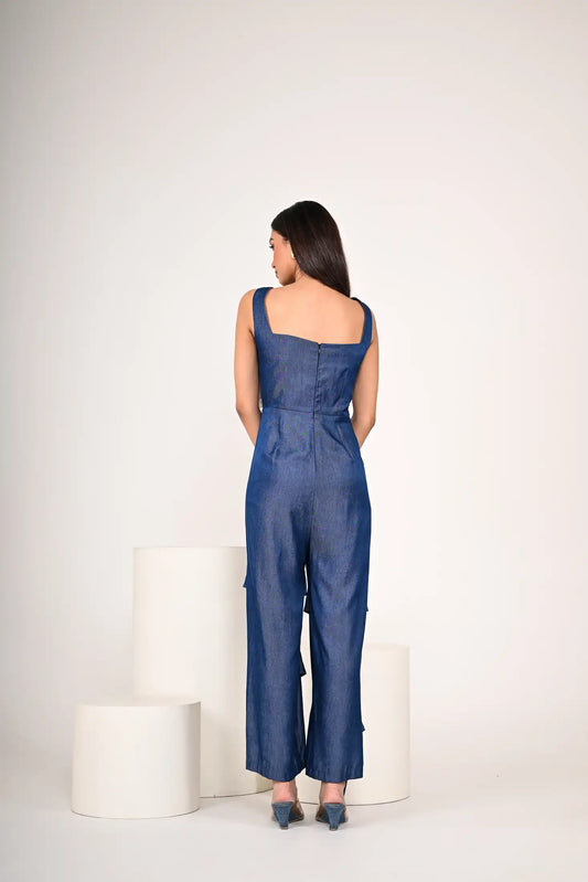 Soft Denim Knot Bow Jumpsuit