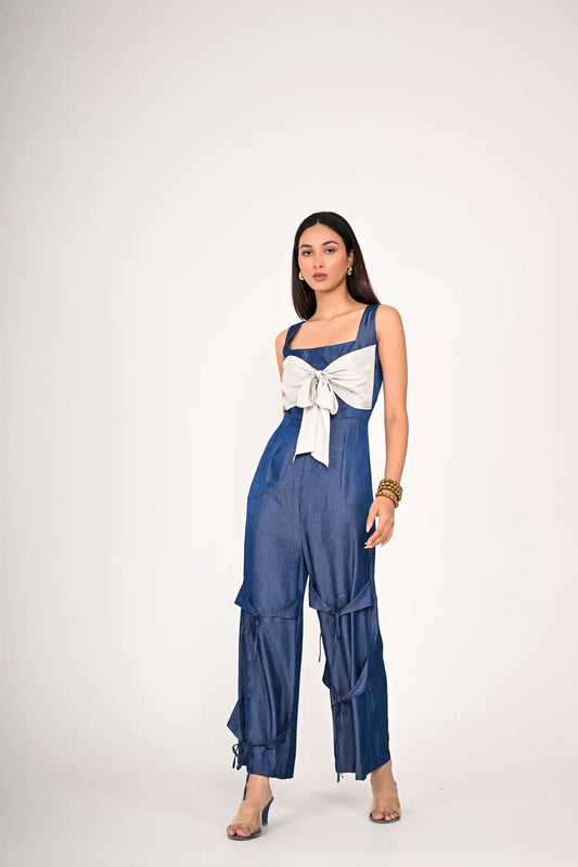 Soft Denim Knot Bow Jumpsuit