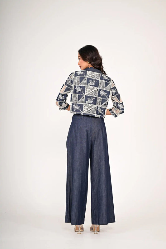 Cropped Jacket with Inner and High Waisted Pants