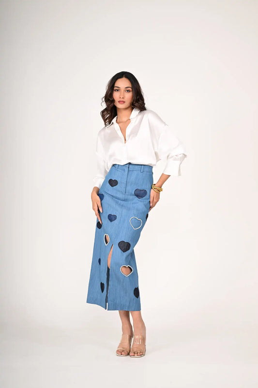 Denim Patchwork Heart Skirt