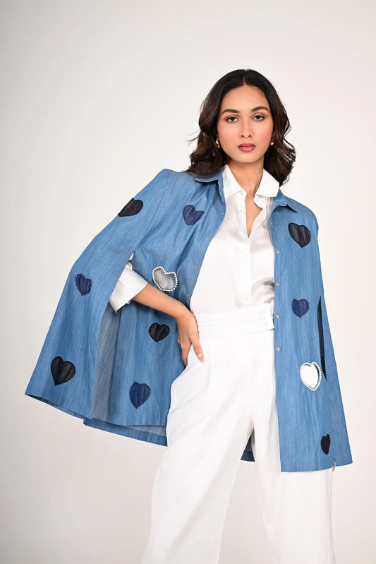 Heart Denim Patchwork Cape