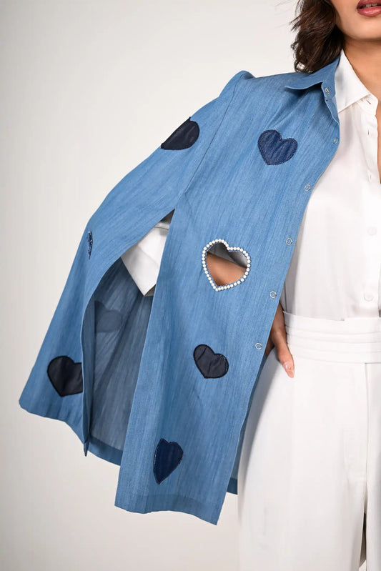 Heart Denim Patchwork Cape