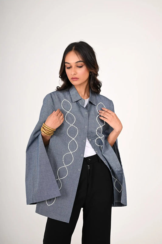 Pearl Embroidery Cape Jacket