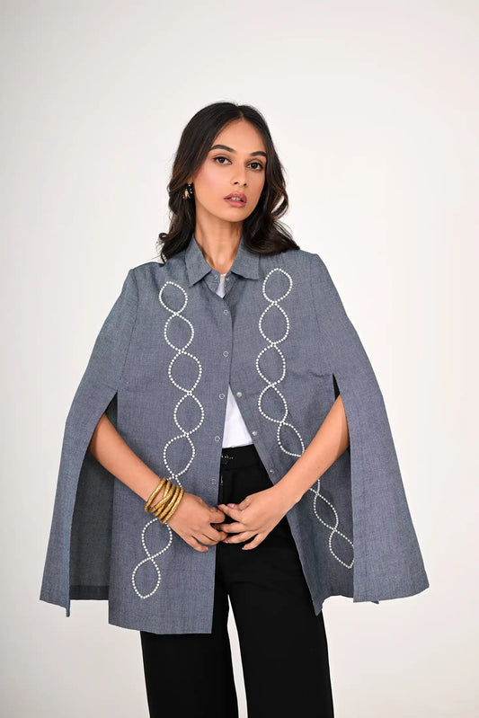 Pearl Embroidery Cape Jacket