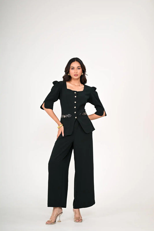 Dark Green Front open top and pant set