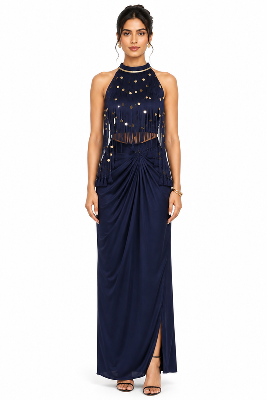 Blue Tassel Top & Skirt