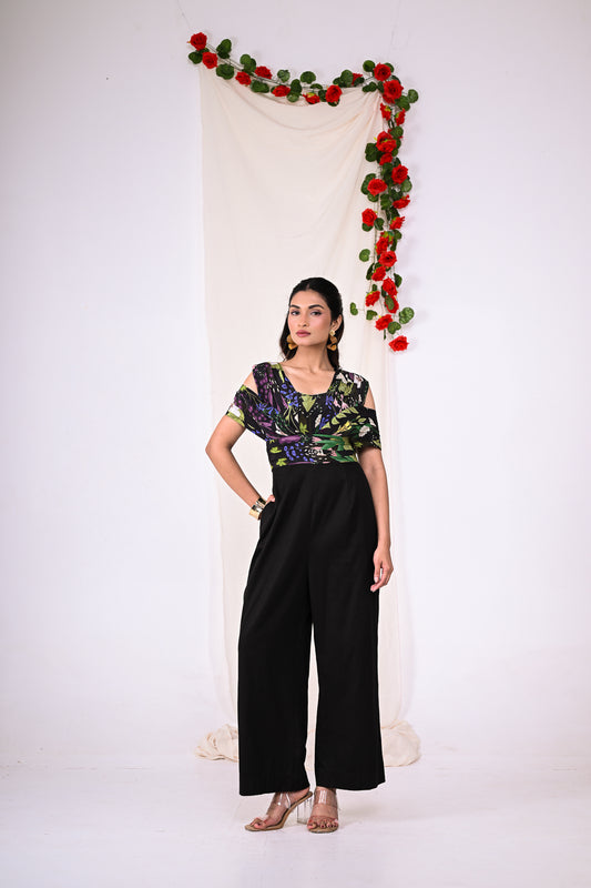 Cold Shoulder Printed Jumpsuit