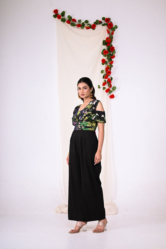 Cold Shoulder Printed Jumpsuit