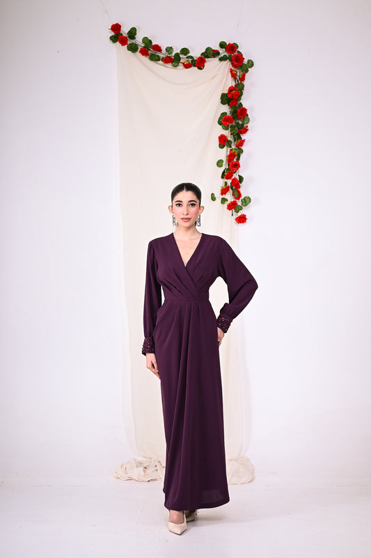 Purple Long Gown with full sleeves