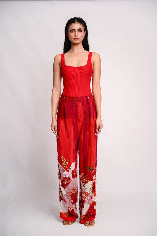Floral Pants with Adjustable Waist