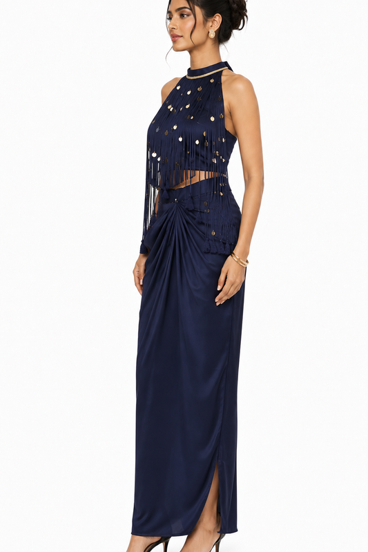 Blue Tassel Top & Skirt