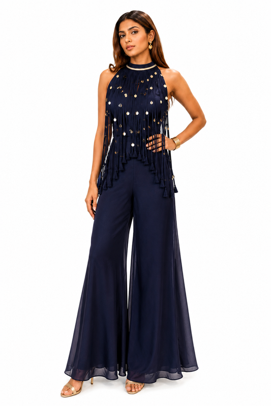 Blue Tassel Top & Skirt