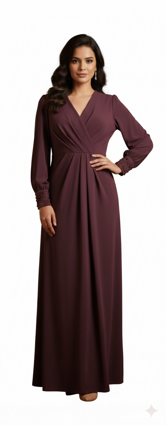 Purple Long Gown with full sleeves