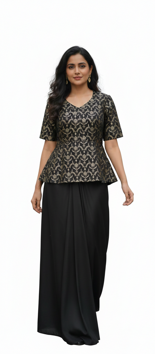 Brocade Set - 2 pc - Brocade top with Drape Skirt