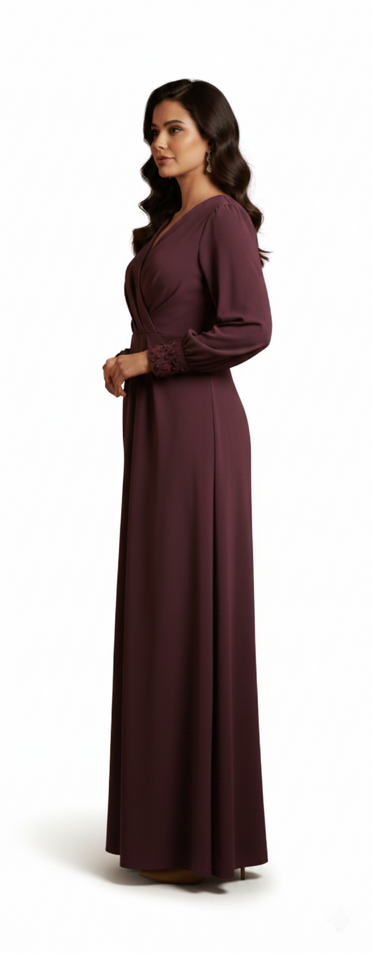 Purple Long Gown with full sleeves