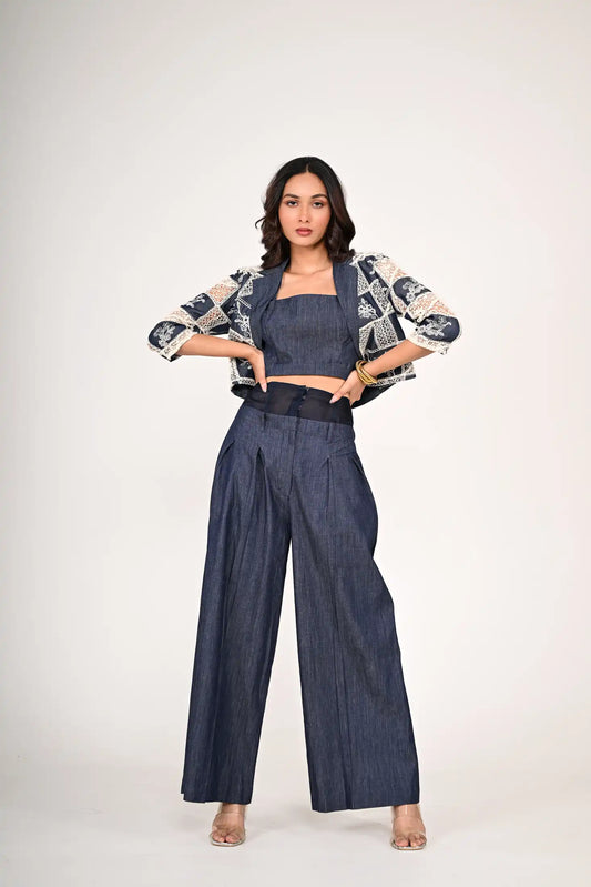 Cropped Jacket with Inner and High Waisted Pants