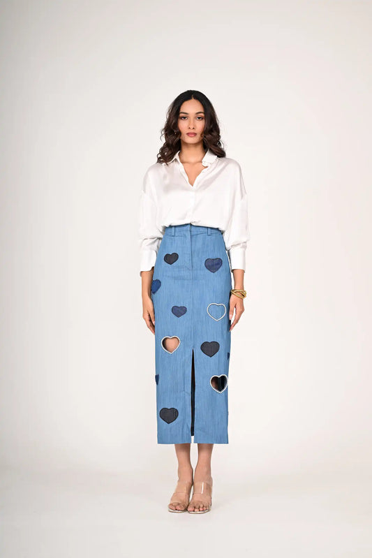 Denim Patchwork Heart Skirt