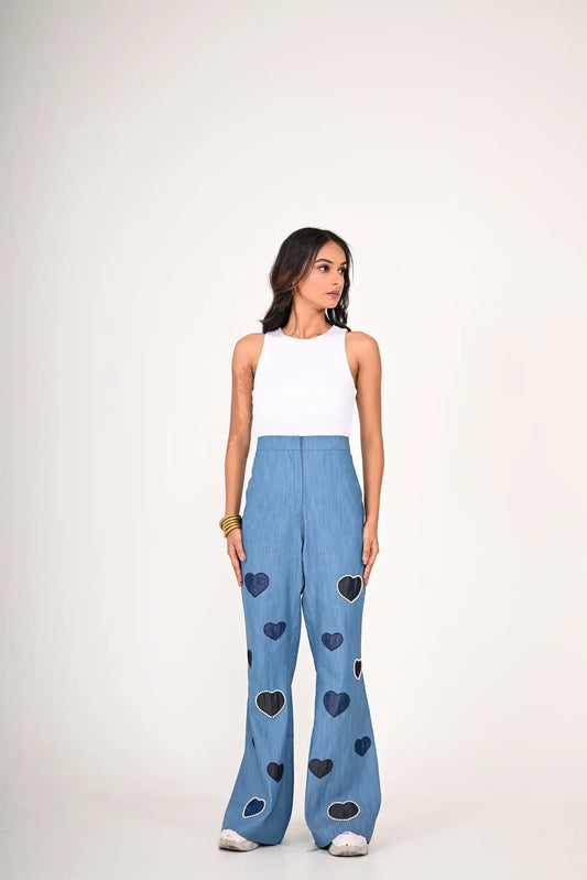 Heart Denim Patchwork Pant