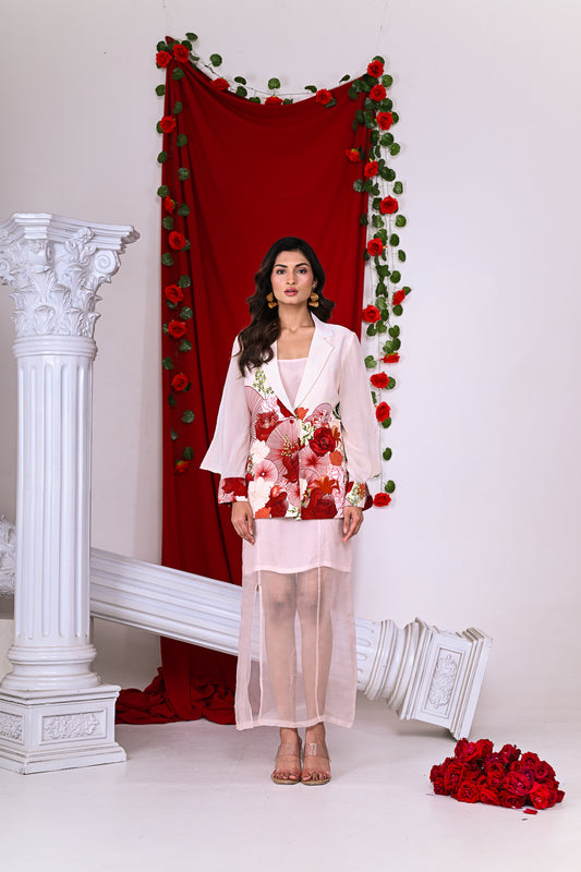 Pink Floral Jacket with Sheer Dress