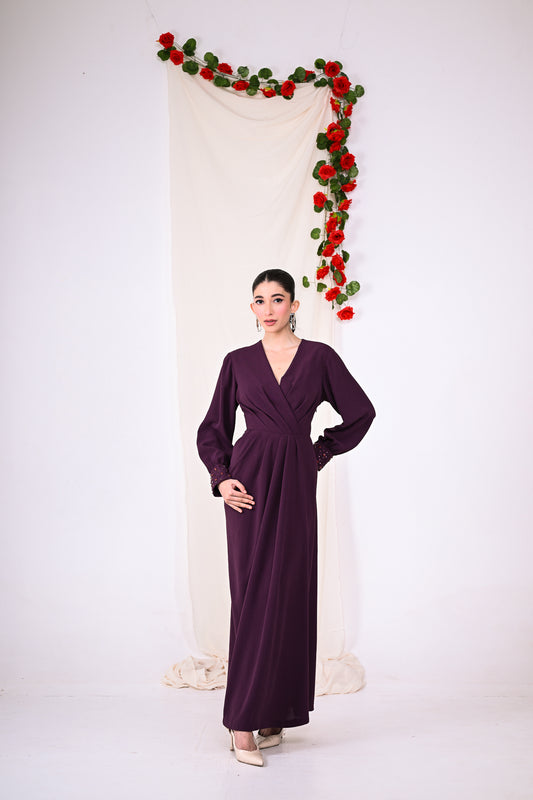 Purple Long Gown with full sleeves