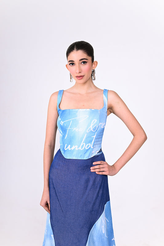 Denim Printed Corset Top